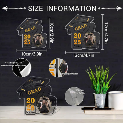 UUBAO Personalized Graduation Decorative Signs Plaques Class of 2024 Desk Paperweight Farewell Memorial Gift with Photo(Black and Gold)