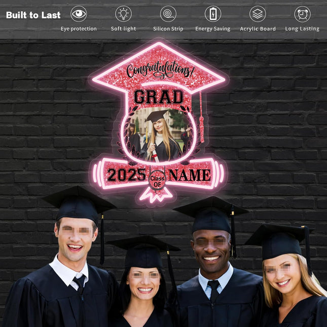 UUBAO Custom Graduation Gift LED Neon Signs Class of 2025 Personalized Photo Congrats Grad USB Powered (Pink)