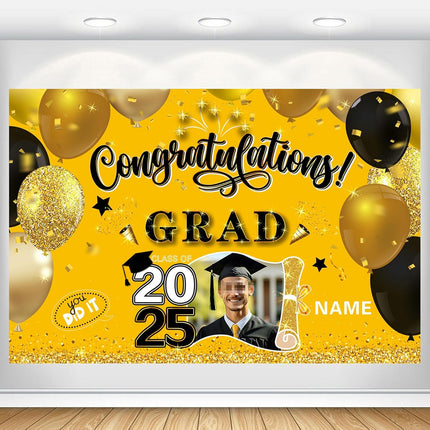 Custom Graduation Party Decorations Personalization Banner Class of 2025 Backdrop (Yellow and Black)