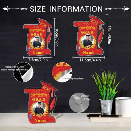 UUBAO Personalized Graduation Gift Class of 2025 Desk Paperweight Farewell Memorial Decorative Signs Plaques with Photo (Red)