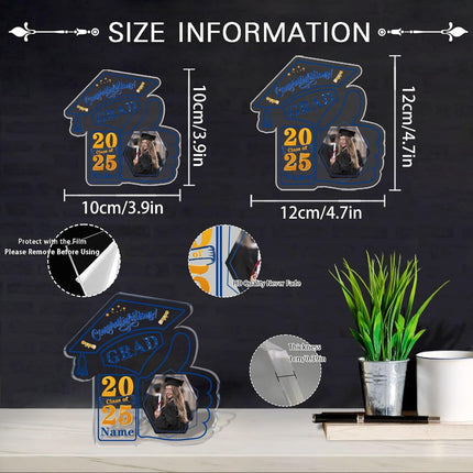 UUBAO Personalized Graduation Decorative Signs Plaques Class of 2024 Desk Paperweight Farewell Memorial Gift with Photo(Blue and Gold)