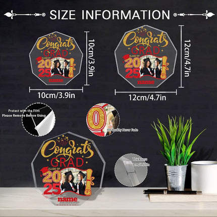UUBAO Personalized Graduation Gift Class of 2025 Desk Paperweight Farewell Memorial Decorative Signs Plaques with Photo (Red)