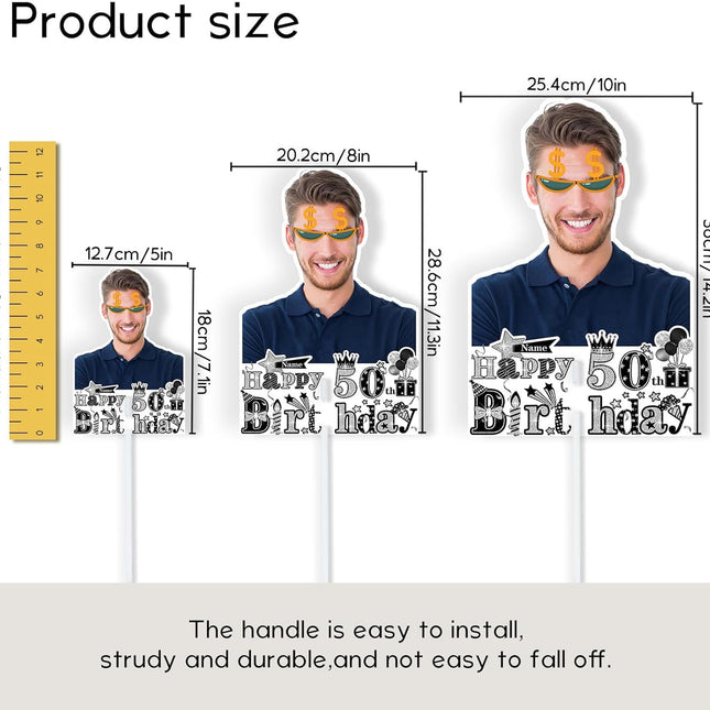 UUBAO Personalized Double Sided Happy Birthday Photo Prop Face Fan Customized Birthday Fun Supplies(Black and Silver)