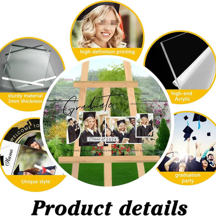 UUBAO Customized Welcome Sign for Graduation Party Personalized Acrylic Sign with Photo Name Class of 2025 Graduation Decor(Square)
