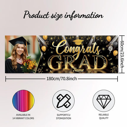 UUBAO Custom Graduation Party Decorations Personalization Banner Class of 2025 Backdrop (Black and Gold）