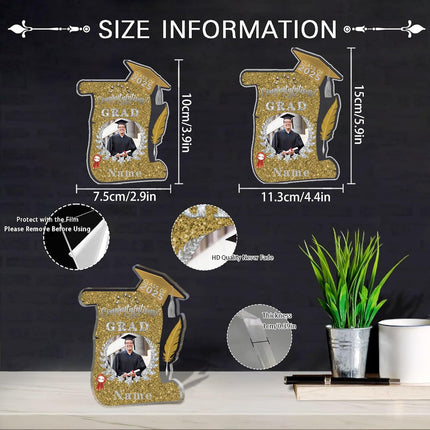 UUBAO Personalized Graduation Gift Class of 2025 Desk Paperweight Farewell Memorial Decorative Signs Plaques with Photo (Champagne)