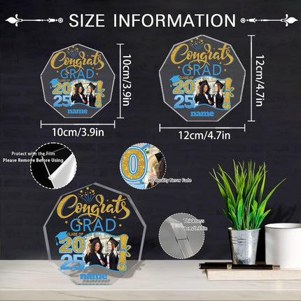 UUBAO Personalized Graduation Gift Class of 2025 Desk Paperweight Farewell Memorial Decorative Signs Plaques with Photo (Sky Blue)