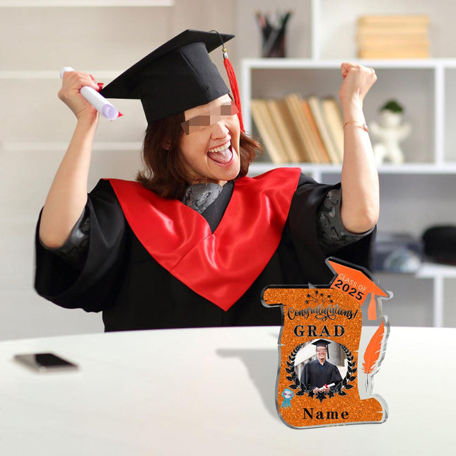 UUBAO Personalized Graduation Gift Class of 2025 Desk Paperweight Farewell Memorial Decorative Signs Plaques with Photo (Orange)