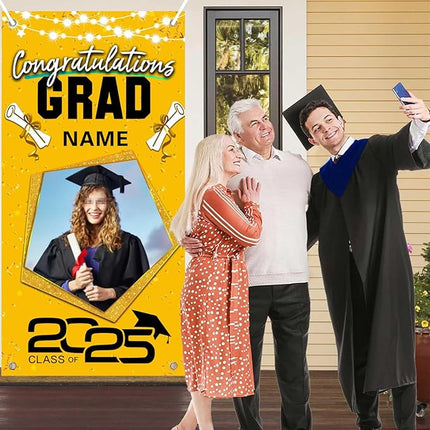 UUBAO Custom Graduation Party Decorations Personalization Banner Class of 2025 Backdrop Door Cover (Yellow)