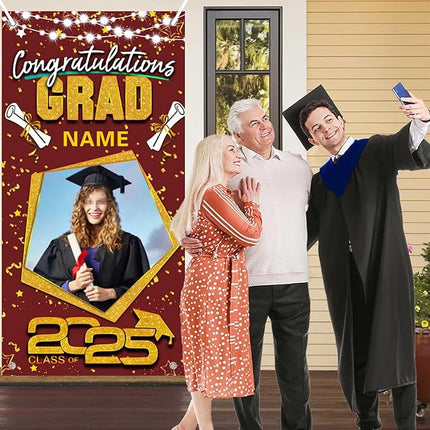 UUBAO Custom Graduation Party Decorations Personalization Banner Class of 2025 Backdrop Door Cover (Maroon and Gold)