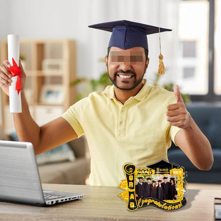 UUBAO Customized Graduation Plaque with Photo Crystal Desktop Keepsake Gift (Black and Gold)