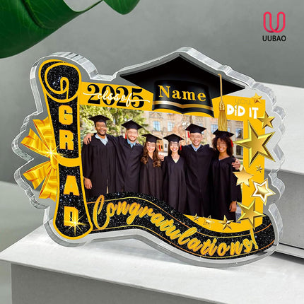 UUBAO Customized Graduation Plaque with Photo Crystal Desktop Keepsake Gift (Black and Gold)