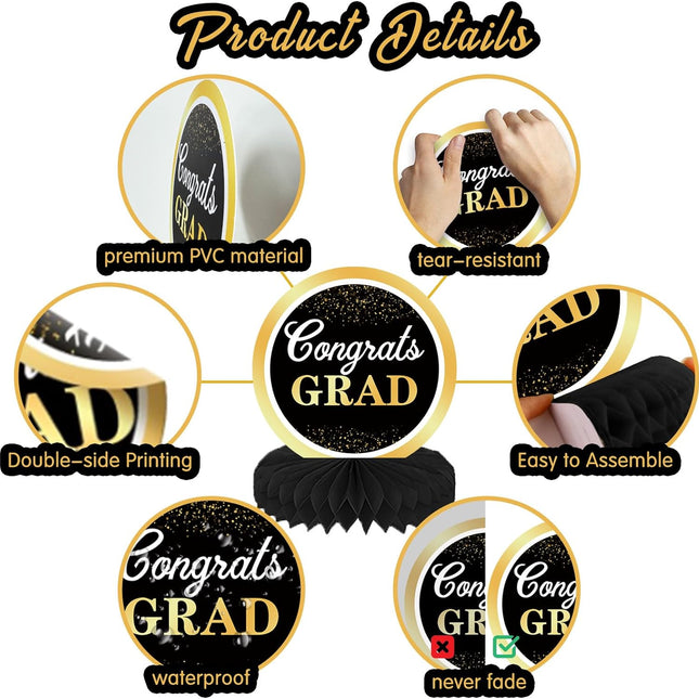 UUBAO 9 PCS Custom Graduation Party Honeycomb Centerpieces Class of 2025 Congrats Grad Decorations Congratulate Graduation Table Toppers for Graduation Party Favor Supplies (Orange)