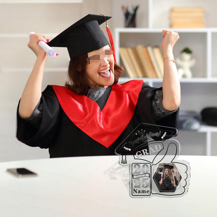 UUBAO Personalized Graduation Decorative Signs Plaques Class of 2024 Desk Paperweight Farewell Memorial Gift with Photo(Black and Silver)