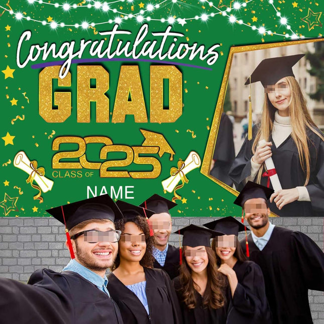 Custom Graduation Party Decorations Personalization Banner Class of 2025 Backdrop (Dark Green and Gold)