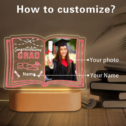 UUBAO Custom Night Light with Photo Name 2025 Personalized Graduation Led Lamp for Women Man Gifts for College High School (Pink)