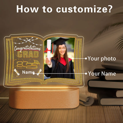 UUBAO Custom Night Light with Photo Name 2025 Personalized Graduation Led Lamp for Women Man Gifts for College High School (Champagne)