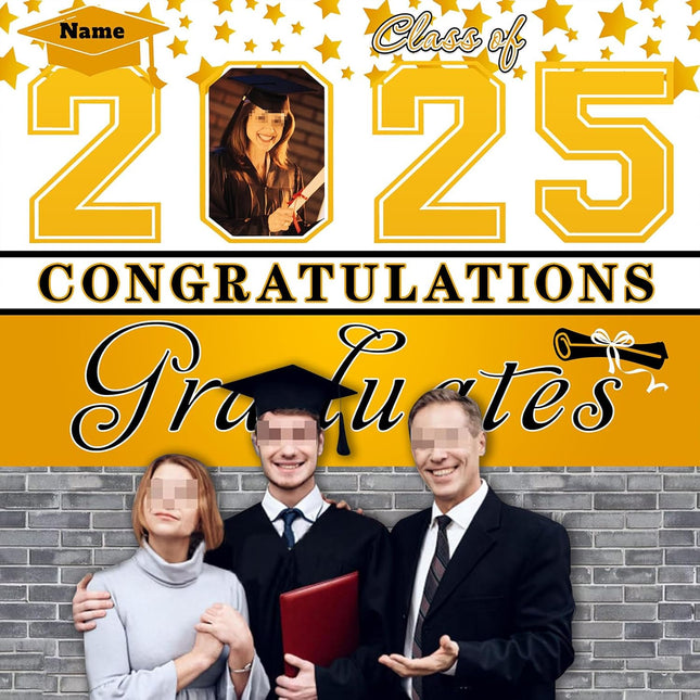 Custom Graduation Party Decorations Personalization Banner Class of 2025 Backdrop (Yellow and White)