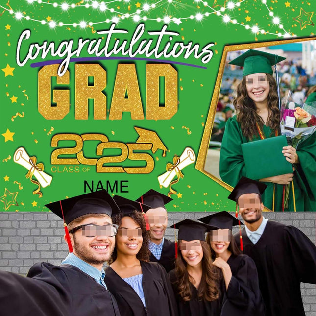 Custom Graduation Party Decorations Personalization Banner Class of 2025 Backdrop (Light Green and Gold)