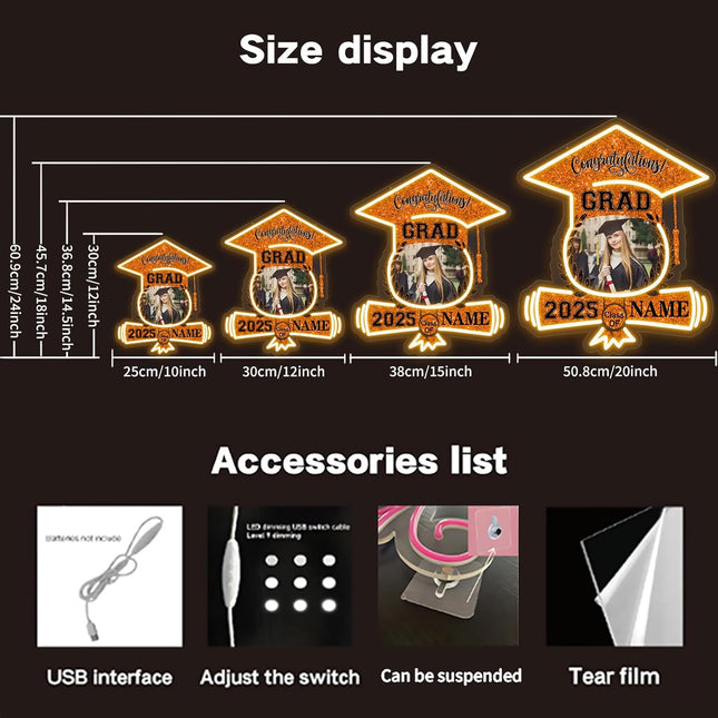 UUBAO Custom Graduation Gift LED Neon Signs Class of 2025 Personalized Photo Congrats Grad USB Powered (Orange)
