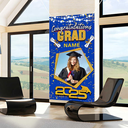 UUBAO Custom Graduation Party Decorations Personalization Banner Class of 2025 Backdrop Door Cover (Blue and Gold)