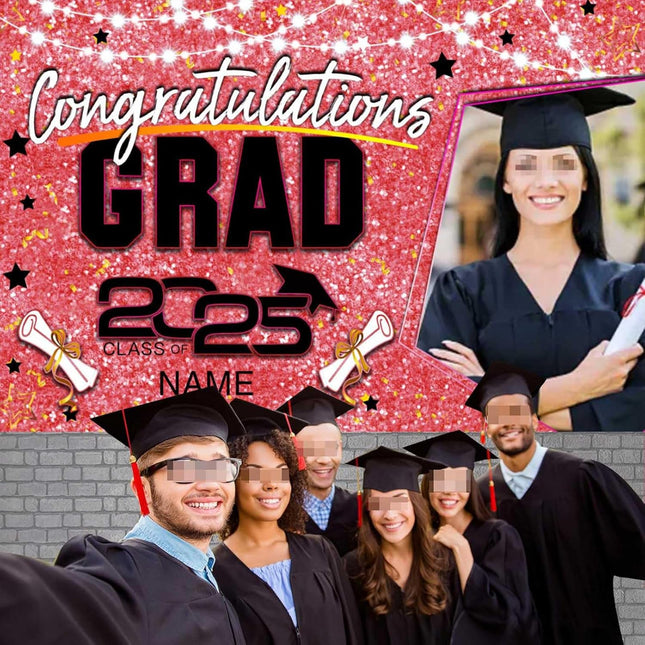 Custom Graduation Party Decorations Personalization Banner Class of 2025 Backdrop (Pink and Black)