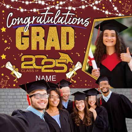 Custom Graduation Party Decorations Personalization Banner Class of 2025 Backdrop (Maroon and Gold)