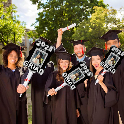 UUBAO Personalized Graduation Double Sided Face Fan Class of 2025 Customized Graduation Head Face Cutout with Handle Fun Photo Prop Supplies(Black and Silver)