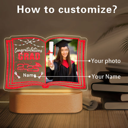 UUBAO Custom Night Light with Photo Name 2025 Personalized Graduation Led Lamp for Women Man Gifts for College High School (Red)