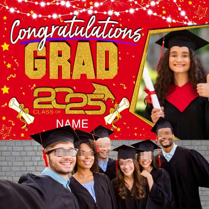 Custom Graduation Party Decorations Personalization Banner Class of 2025 Backdrop (Red and Gold)