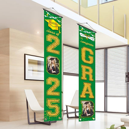 UUBAO Custom Graduation Party Decorations 2025 Personalization Congrats Grad Banner Graduation Front Door Porch Sign Backdrop(Dark Green and Gold)