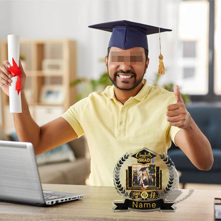 UUBAO Customized Graduation Plaque with Single Picture Custom Picture 2025 Congrats Grad Crystal Desktop Farewell Keepsake Gift (Black and Gold)