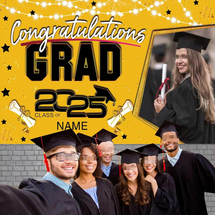 Custom Graduation Party Decorations Personalization Banner Class of 2025 Backdrop (Yellow and Black)