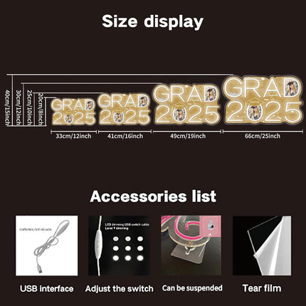 UUBAO Personalized Graduation Gift Neon Signs Congrats Grad LED Light Signs with Photo 2025 Party Backdrop Light Sign Decor (Champagne)