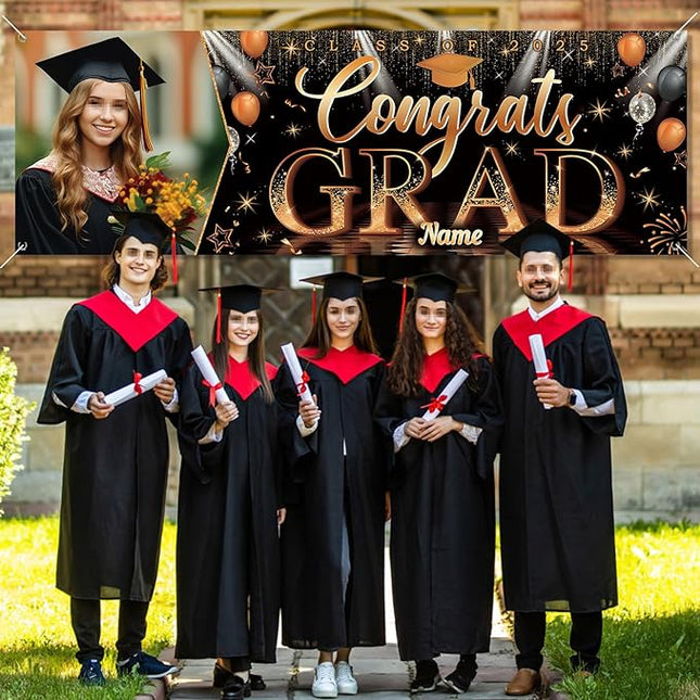 UUBAO Custom Graduation Party Decorations Personalization Banner Class of 2025 Backdrop (Orange）