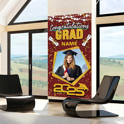 UUBAO Custom Graduation Party Decorations Personalization Banner Class of 2025 Backdrop Door Cover (Maroon and Gold)