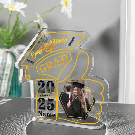 UUBAO Personalized Graduation Decorative Signs Plaques Class of 2024 Desk Paperweight Farewell Memorial Gift with Photo(Yellow)