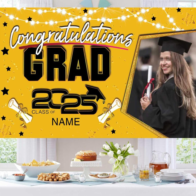 Custom Graduation Party Decorations Personalization Banner Class of 2025 Backdrop (Yellow and Black)