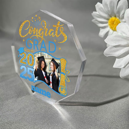 UUBAO Personalized Graduation Gift Class of 2025 Desk Paperweight Farewell Memorial Decorative Signs Plaques with Photo (Sky Blue)