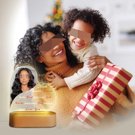 UUBAO Personalized Mother's Day Night Light Gift with Wooden Base Custom Photo Acrylic Plaque LED Night Lamp Gift for Mom