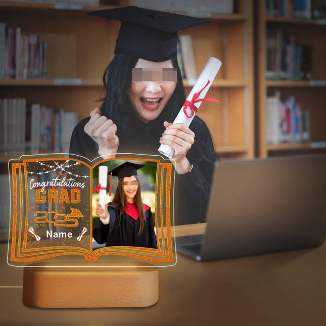 UUBAO Custom Night Light with Photo Name 2025 Personalized Graduation Led Lamp for Women Man Gifts for College High School (Orange)