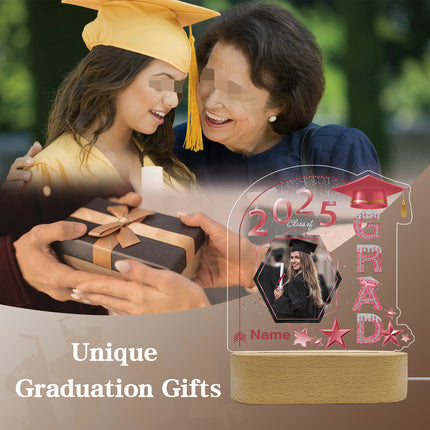 UUBAO Graduation Gifts Personalized Night Light Class of 2025 Custom Photo Name Gifts for Him Her Gifts for College, High School (Pink)