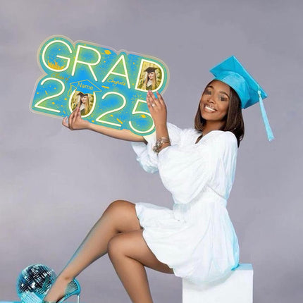 UUBAO Personalized Graduation Gift Neon Signs Congrats Grad LED Light Signs with Photo 2025 Party Backdrop Light Sign Decor (Sky Blue)