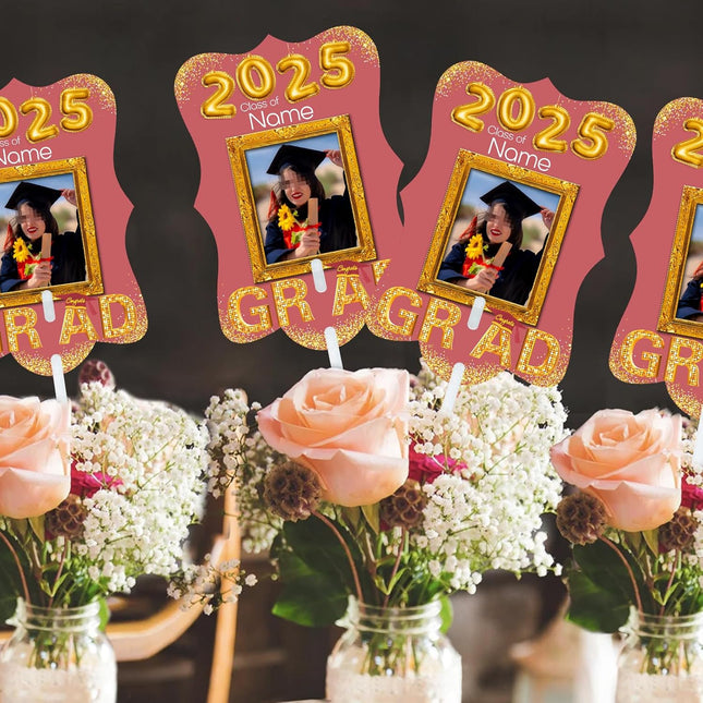 UUBAO Personalized Graduation Double Sided Face Fan Class of 2025 Customized Graduation Head Face Cutout with Handle Fun Photo Prop Supplies(Pink)