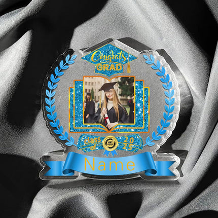UUBAO Customized Graduation Plaque with Single Picture Custom Picture 2025 Congrats Grad Crystal Desktop Farewell Keepsake Gift (Sky Blue)