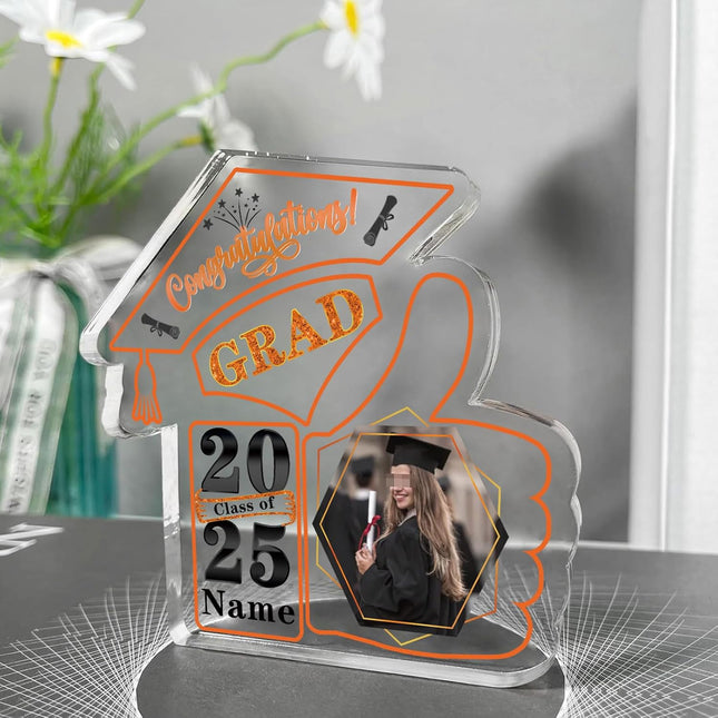 UUBAO Personalized Graduation Decorative Signs Plaques Class of 2024 Desk Paperweight Farewell Memorial Gift with Photo(Orange)