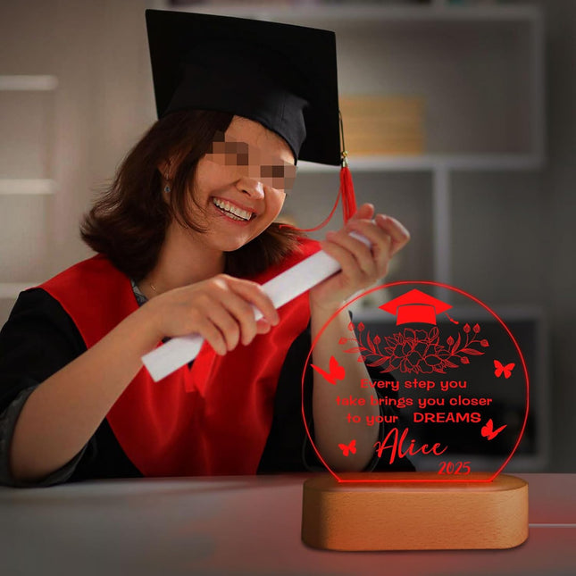 UUBAO Personalized Graduation Lamp Gifts for Her or Him Class of 2025 Custom Name College & Year Congrats Grad 3D Illusion Night Light Decoration for High School Graduation or University (Flower Butterfly)