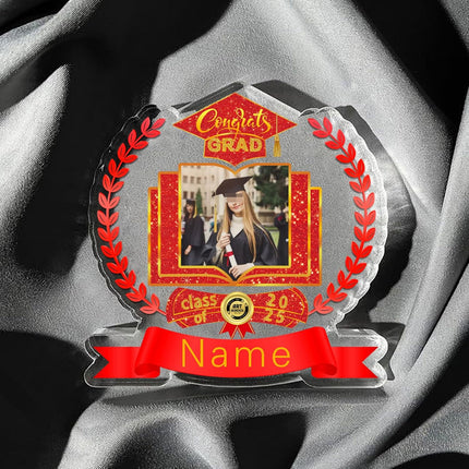 UUBAO Customized Graduation Plaque with Single Picture Custom Picture 2025 Congrats Grad Crystal Desktop Farewell Keepsake Gift (Red)