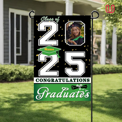 UUBAO Custom Graduation Garden Flag with Photo Class of 2025 Congrats Grad Double Sided Yard Flag Decorative Gifts (Light Green)