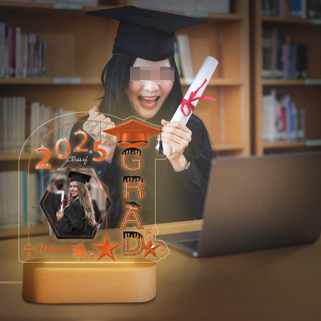 UUBAO Graduation Gifts Personalized Night Light Class of 2025 Custom Photo Name Gifts for Him Her Gifts for College, High School (Orange)